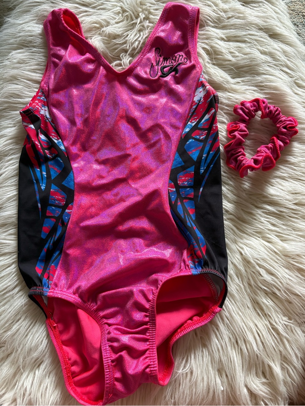 GK Elite Simone Biles Pink Leotard and Scrunchie Set Gymnastics Dance Child L CL